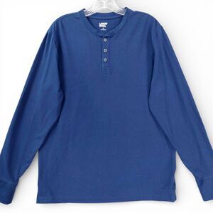 Lands' End Navy Blue Long Sleeve Henley Shirt Men’s M Cotton Stretch Casual